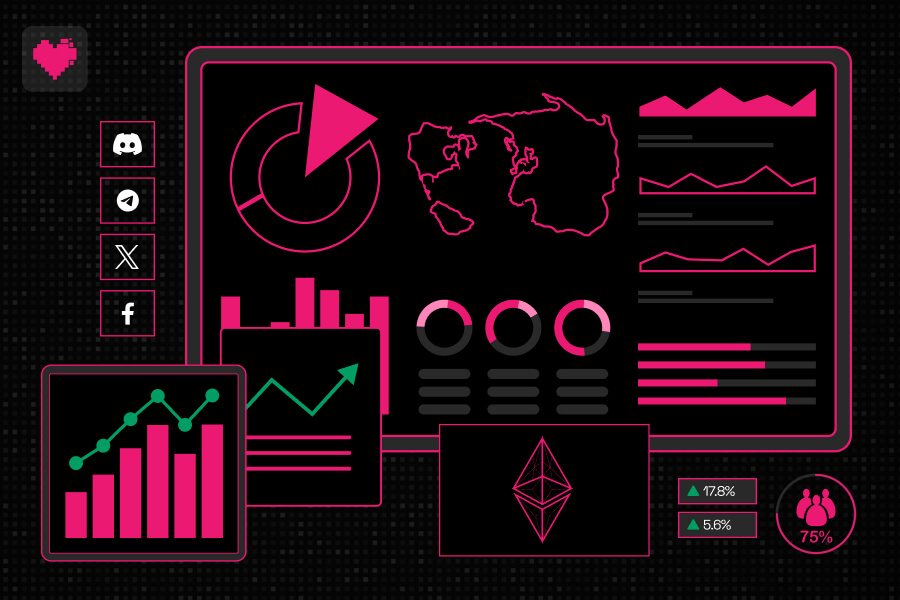 Crypto growth metrics dashboard showing key performance indicators for blockchain projects