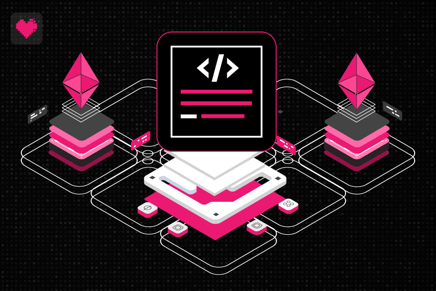 Blockchain concept visualization becoming actual working code